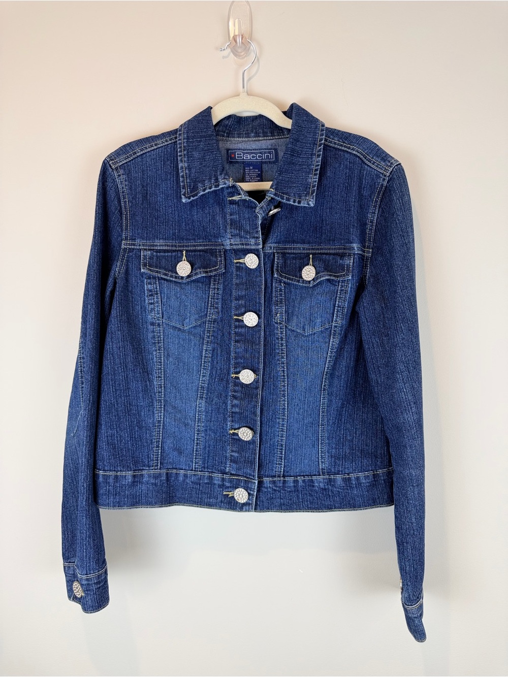 Baccini Medium Blue Denim Jacket with Silver Crystal Buttons Medium